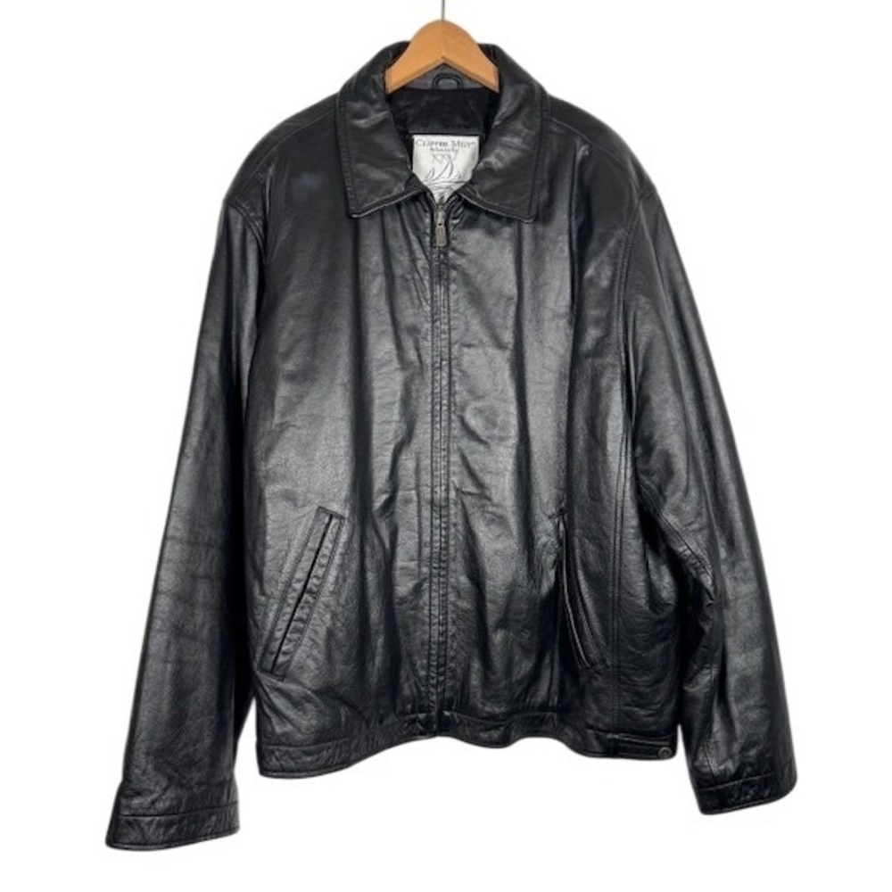 Clipper Mist by London Fog Mens Black Leather Jacket Full Zip Collared XL
